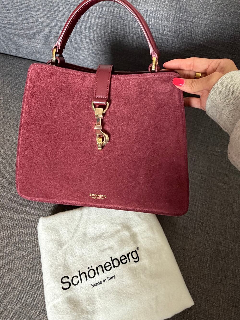 NWT Schoneberg Italy Burgundy Suede Leather Satchel Handbag Crossbody